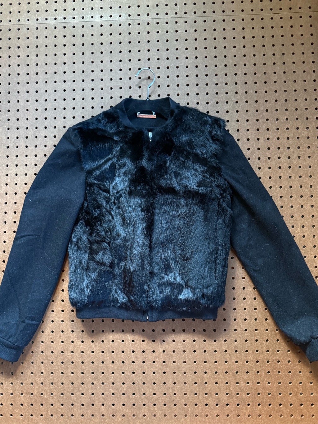 Diane Von Furstenberg Black Rabbit Fur Front Bomber Jacket